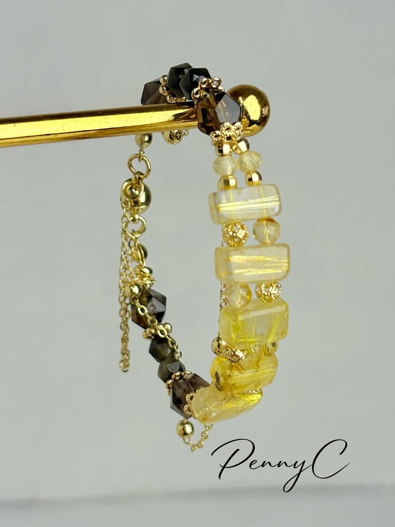 鈦晶手排 水晶手鍊 黃水晶 金曜石 茶晶 招財 旺事業 招貴人 - 手鍊/手環 - 水晶 