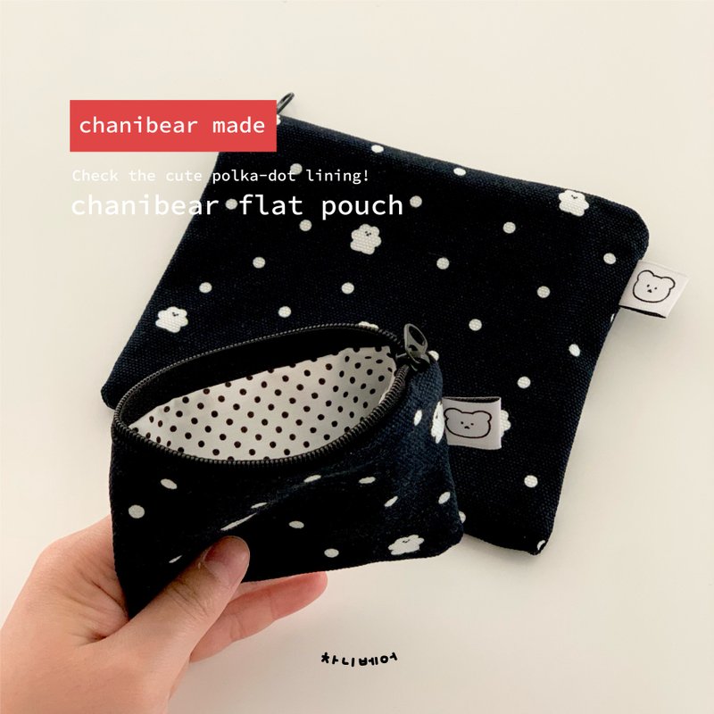 (chanibear made) Pouch_ black polka dot - 鉛筆盒/筆袋 - 棉．麻 黑色