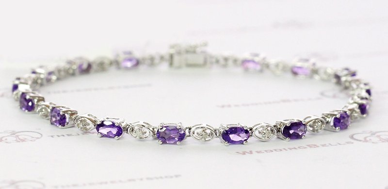 14K白金 紫晶石配鑽石手鍊 (免運費) - 手鍊/手環 - 寶石 紫色