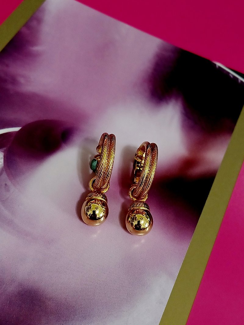 vintage jewelry  艷色金縷垂墜夾式耳環 - 耳環/耳夾 - 其他金屬 