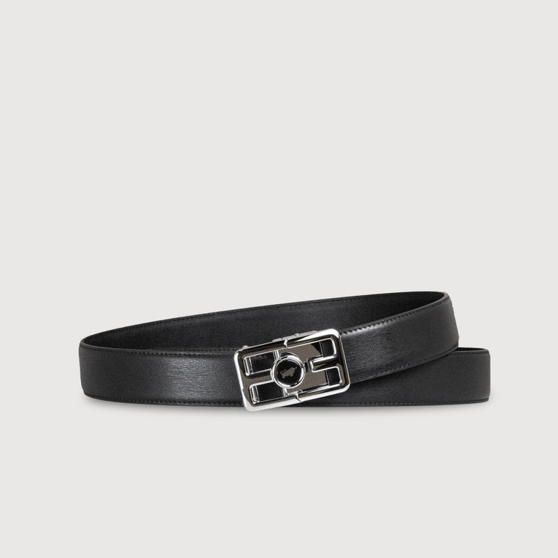【Complimentary Gift Wrapping Upgrade】Automatic Push-Buckle Belt - Silver / BF25S-RO027-SNK - เข็มขัด - หนังแท้ สีดำ