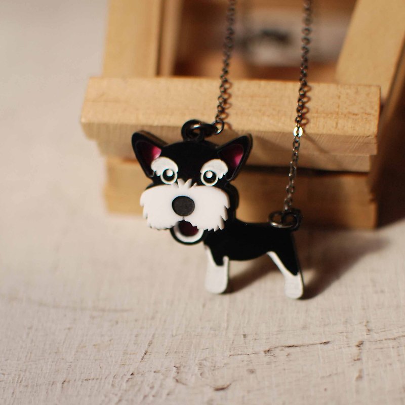 Schnauzer/hairy child on the neck/top-heavy/short chain - Necklaces - Acrylic Black