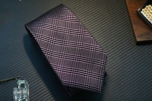壞紳士 紫色格紋低調奢華領帶百分百真絲商務necktie