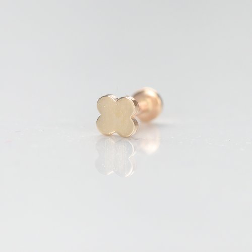 CHARIS GRACE 14K 金四葉鎖珠耳環(前鎖 平底 圓餅) (單個) 碰水流汗不褪色