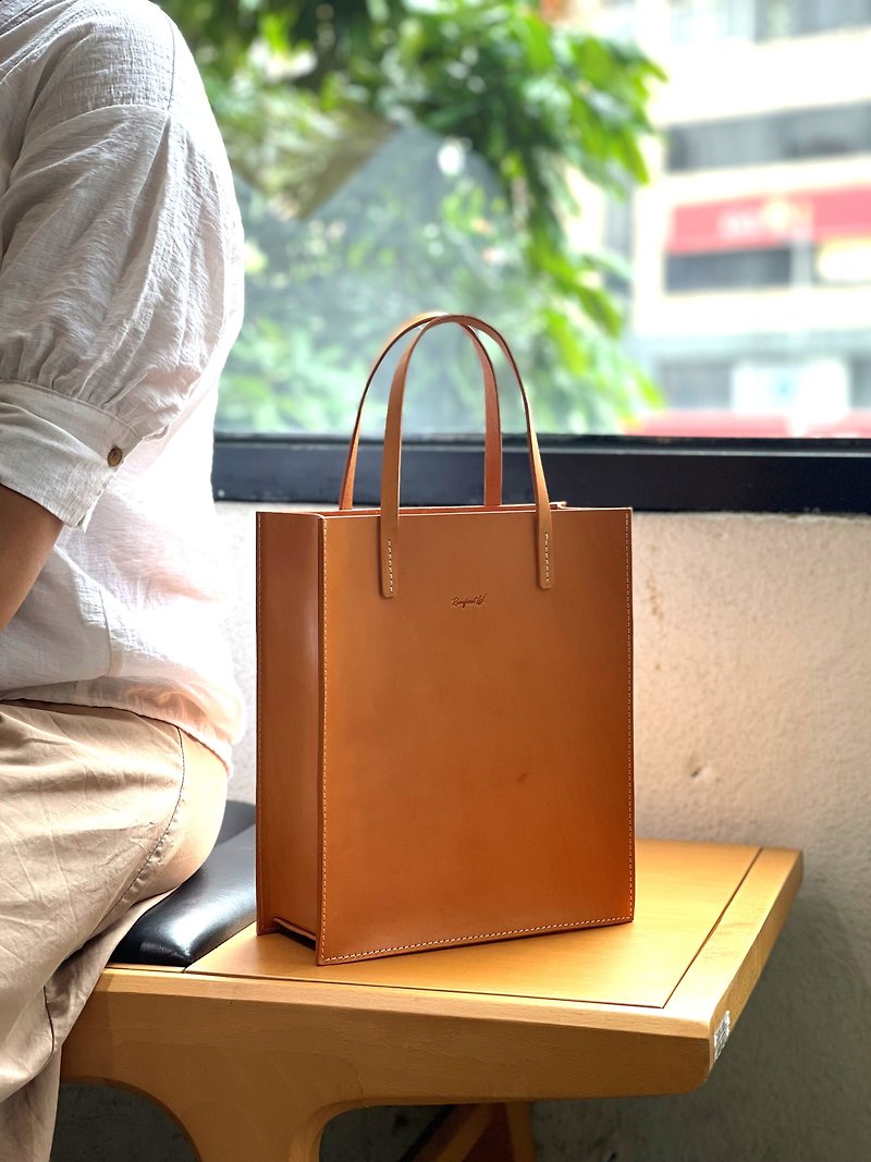 [Handmade Leather] Cowhide Tote Bag - Camel - Handbags & Totes - Genuine Leather 