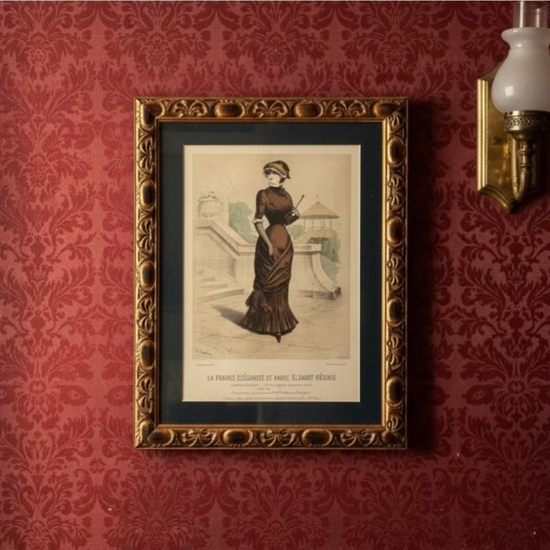 *50522-絕美19世紀巴黎時尚風貌 — 古董法國時尚插畫原版畫作 - 壁貼/牆壁裝飾 - 木頭 