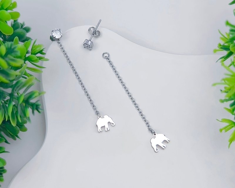 Allergy free - elephant diamond earring - สร้อยคอ - สแตนเลส สีเงิน