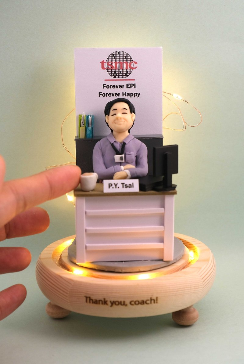 A small gift to commemorate your retirement, with a custom name. Customized character styling for photos (office styling) is provided. - Items for Display - Clay 