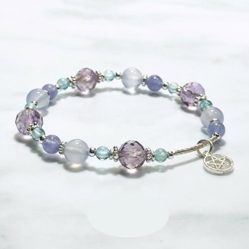 In Hand Jewelry Design 漫漫星河-丹泉石.藍紋瑪瑙.紫水晶-純銀設計款手鍊
