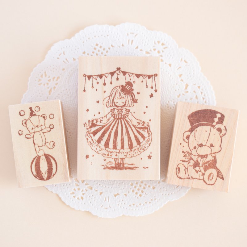 Rubber stamp /Stamp - Circus teddy bear and girl - Stamps & Stamp Pads - Rubber Brown