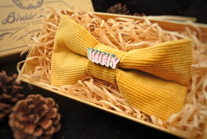Original handmade bow tie Tell Me Why Corduroy Swing Dance Christmas Gift - หูกระต่าย/ผ้าพันคอผู้ชาย - ไฟเบอร์อื่นๆ สีเหลือง