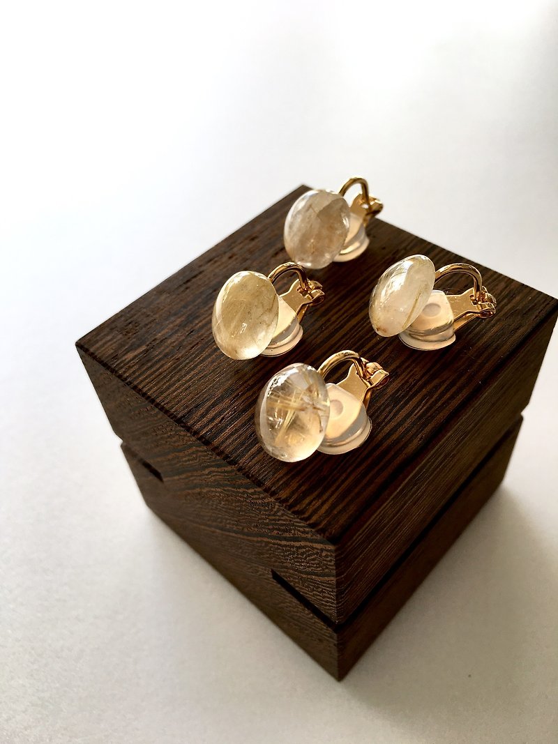 Golden Rutile Clip-earring, stud-earring - Earrings & Clip-ons - Semi-Precious Stones Gold