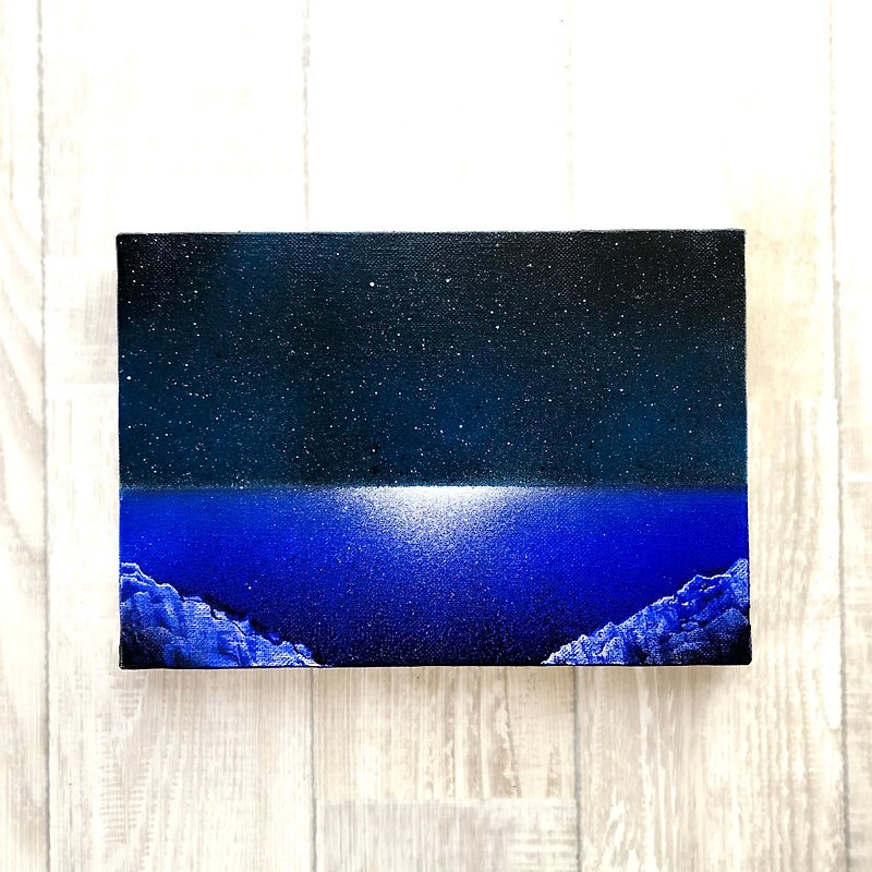 Night sea canvas panel landscape painting - โปสเตอร์ - ผ้าฝ้าย/ผ้าลินิน สีม่วง