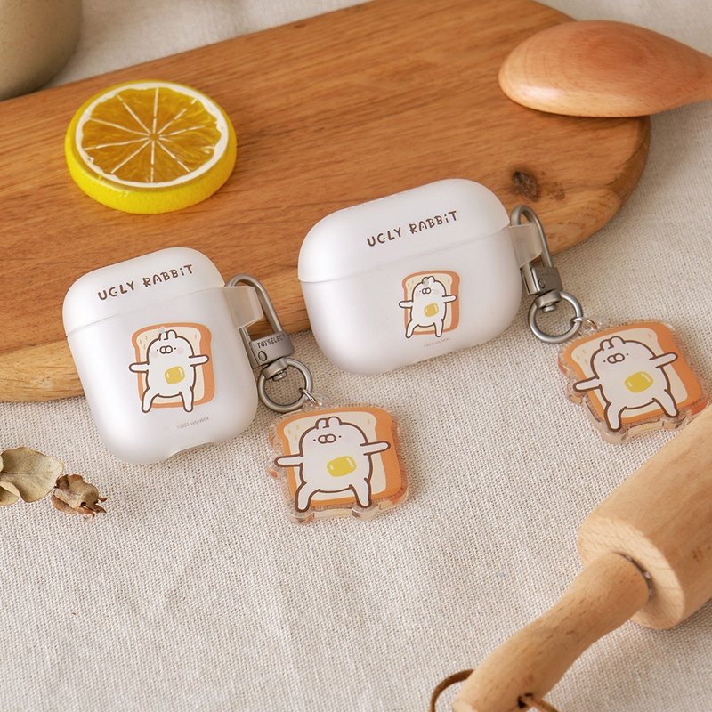 Ugly White Rabbit Butter Toast Strong Anti-fall AirPods Case (With Charm) - ที่เก็บหูฟัง - พลาสติก หลากหลายสี