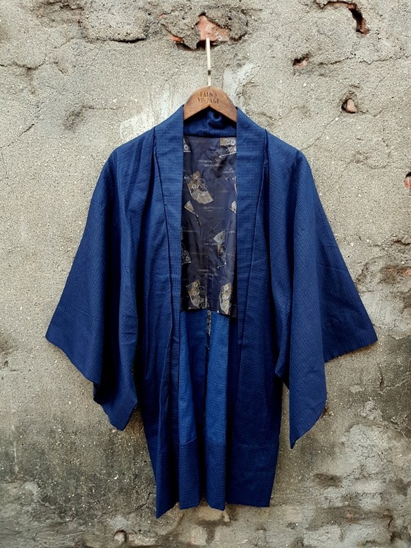 Small turtle Ge Ge - fan embroidered feather weave antique kimono jacket - เสื้อโค้ทผู้ชาย - ผ้าฝ้าย/ผ้าลินิน 