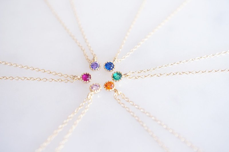 [14KGF] Necklace, 16KGP Tiny Round Cubic Zirconia - Necklaces - Glass Gold