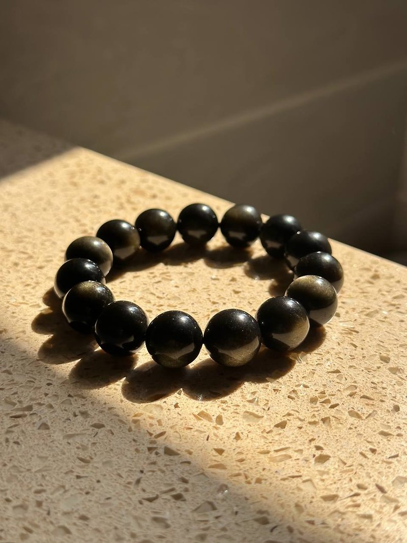 Obsidian Stone bracelet - สร้อยข้อมือ - คริสตัล สีทอง
