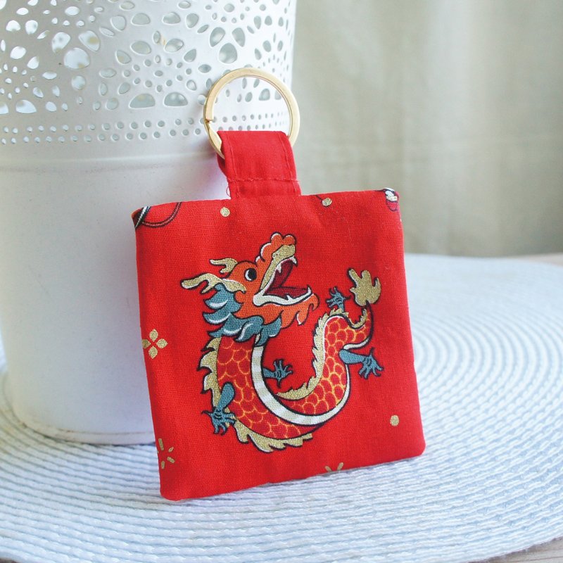 Lovely [Dragon Good Luck and Peace Talisman Bag, Red] Amulet, Signed Poetry Bag, Money and Water Bag, Headphone Bag - Omamori - Cotton & Hemp Red