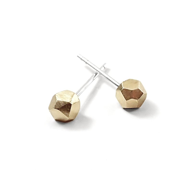[Single Side] - Crazy Geometry | 4mm Bronze Stereo Hand-Cut Corner Small Stone 925 Sterling Silver Earrings - Earrings & Clip-ons - Copper & Brass Gold