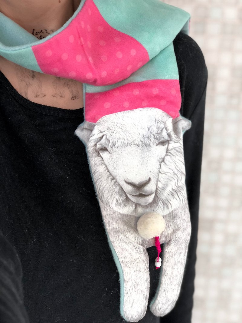 adc｜派對動物｜動物｜小頸巾（羊） - 絲巾 - 聚酯纖維 白色
