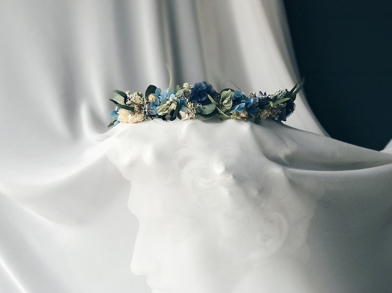 Crown!!【God of Messenger-Hermes】Dried Flower Head Crown Wedding Wedding Hairstyle - เครื่องประดับผม - พืช/ดอกไม้ ขาว