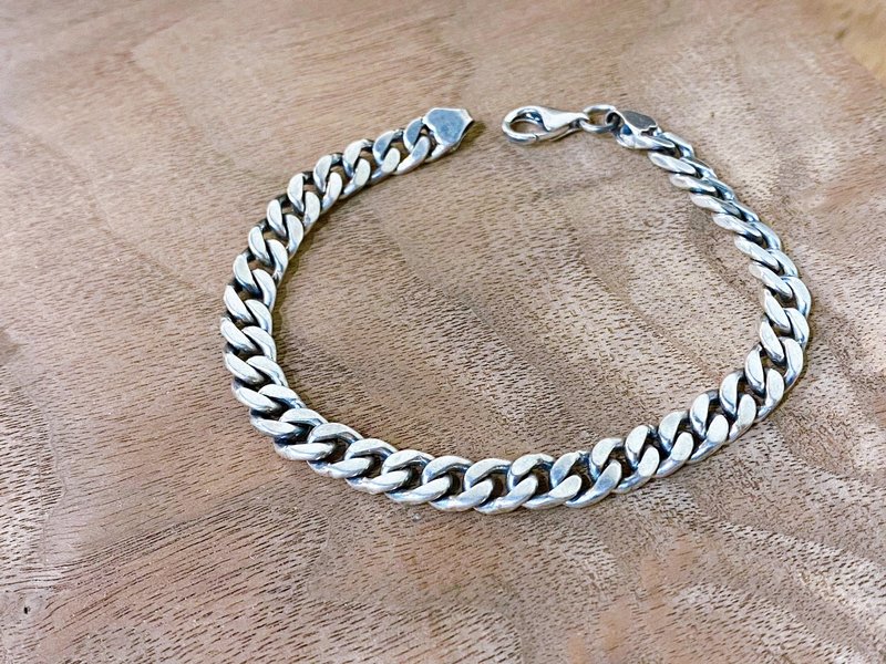 Christmas gift 925 sterling silver solid retro classic chain shape bracelet 6mm - Bracelets - Sterling Silver Silver