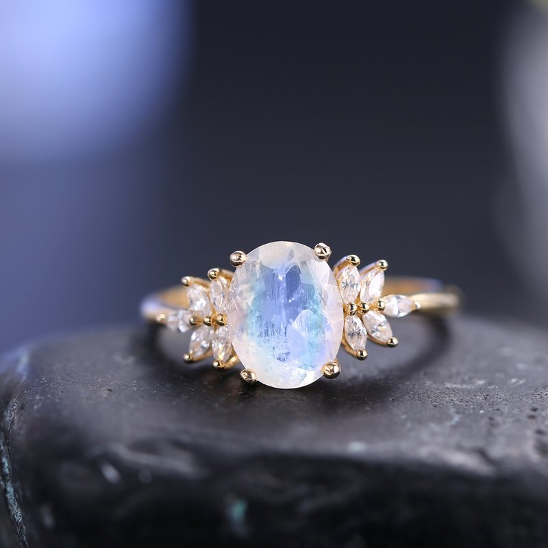 Fire Moonstone Ring, Moonstone Silver Ring, Natural Moonstone Ring - แหวนทั่วไป - เงินแท้ 