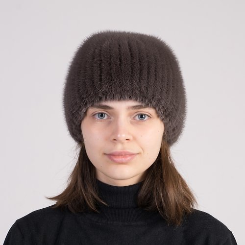 FurStyleUA Woman Fur Mink Beanie Hat Made From 100% Real Mink Fur And Arctic Fox