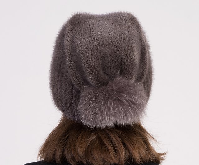 女性の毛皮ミンク ビーニー帽子 100% 本物のミンクの毛皮と北極キツネ 