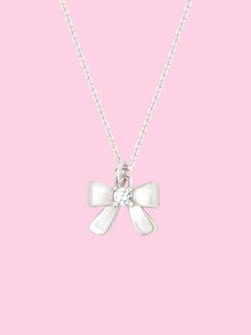 Mabel Ribbon Cubic Necklace - สร้อยคอ - เงิน สีเงิน