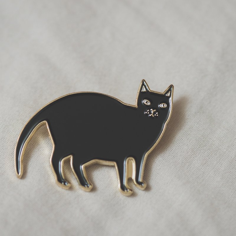 黒猫は不思議なピン - ブローチ - 金属 