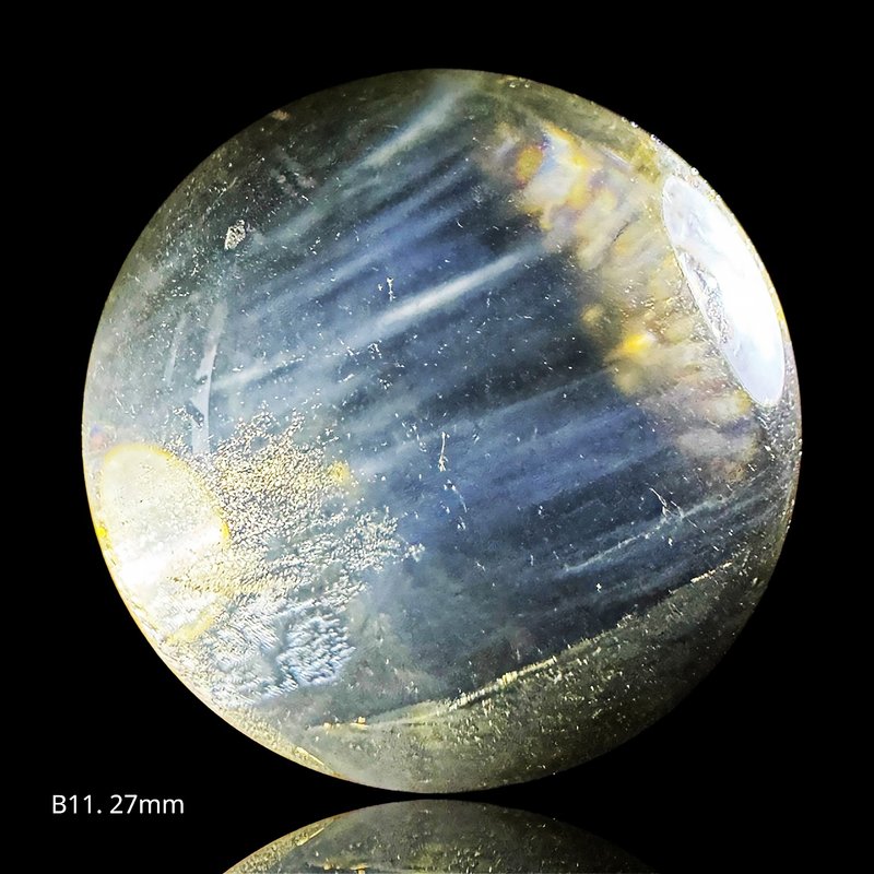 B11 天然シトリン球 27mm 潜在的ブルーニードル 超クリアなサンシャインイエロー 非加熱 原石水晶 - 置物 - クリスタル 