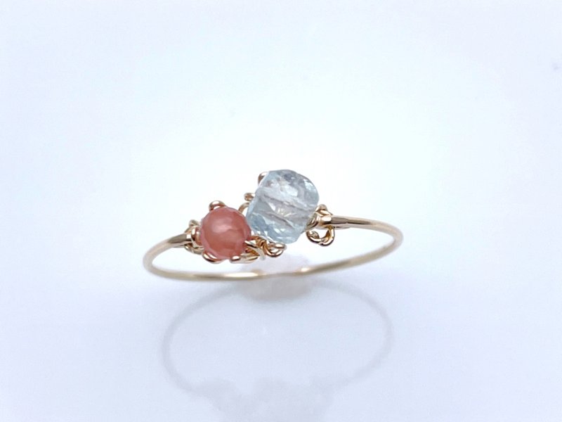 Sweet antique - Inca rose and aquamarine prong-style wire ring - General Rings - Semi-Precious Stones Blue