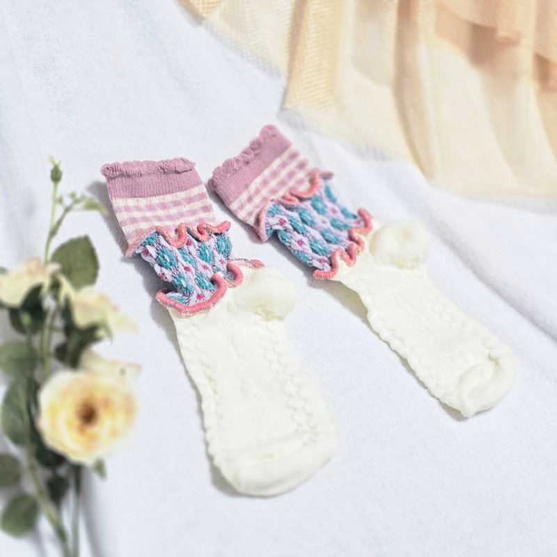 ピンク×ブルー　チェック　カラフルメロウソックス 派手靴下 個性的 15-18cm　子供用靴下 socks - 襪子 - 其他材質 粉紅色
