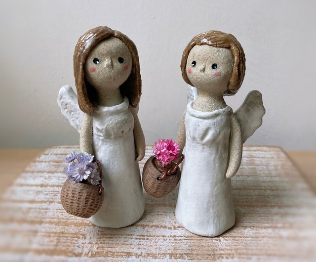 白衣の小さな天使＿手花ブルー2022年新作 手作り陶器パペット