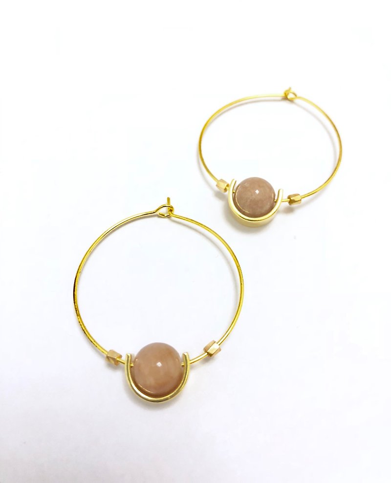 Sun Stone hoop earrings - Earrings & Clip-ons - Other Metals Pink