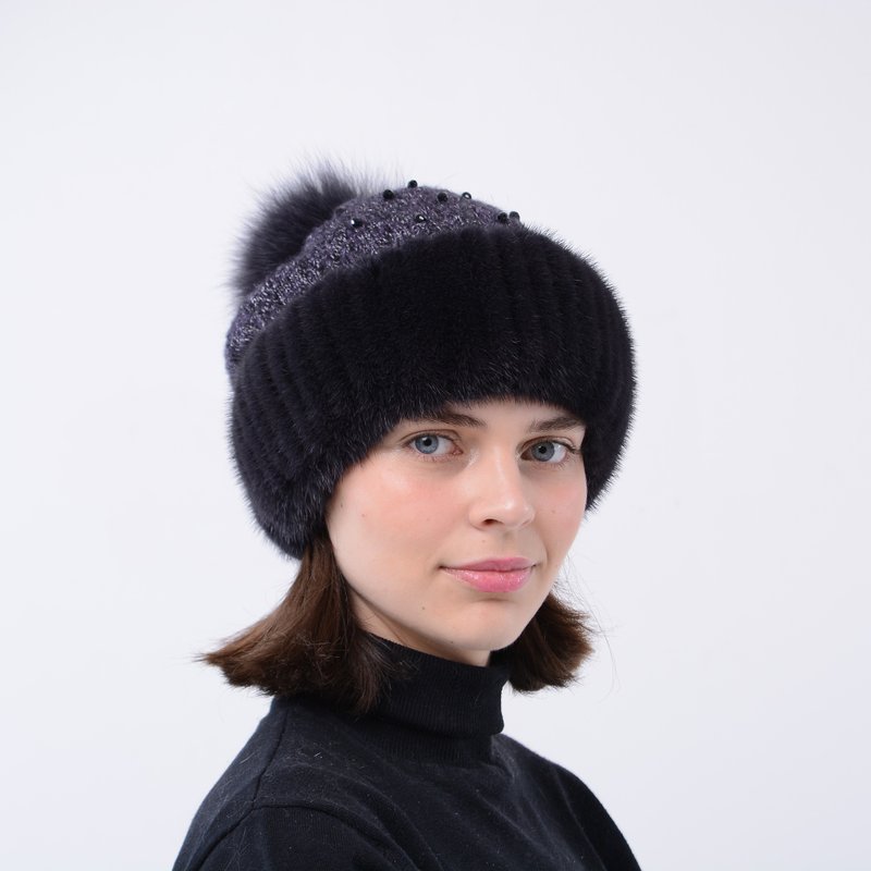 Women's Winter Knitted Beanie Fur Hat With Mink Fur And Fox Fur Pompom For Lady - Hats & Caps - Wool Multicolor