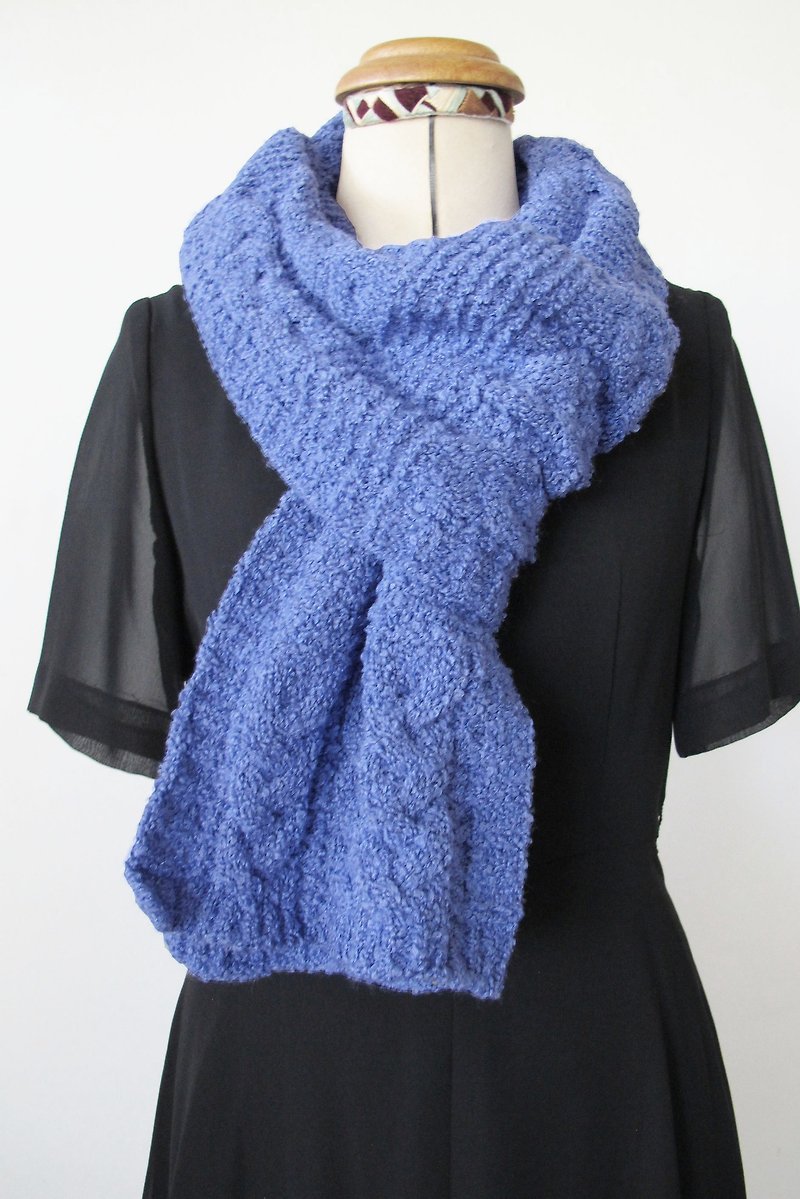 Blue woolen scarf (aqua floral yarn) - Knit Scarves & Wraps - Polyester Blue