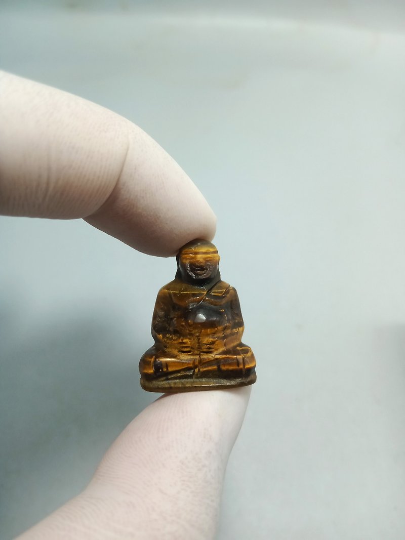 23mm 手彫りタイガーアイストーンハッピー仏像 100% 本物の天然石 - その他 - 石 