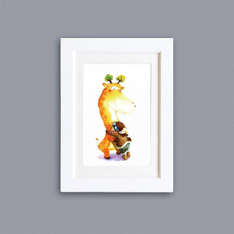 **9cm zoo hug series –Giraffe** replica painting (with frame) - ตกแต่งผนัง - ไม้ 