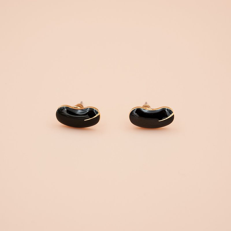 Vintage Button Earrings - ต่างหู - พลาสติก สีดำ