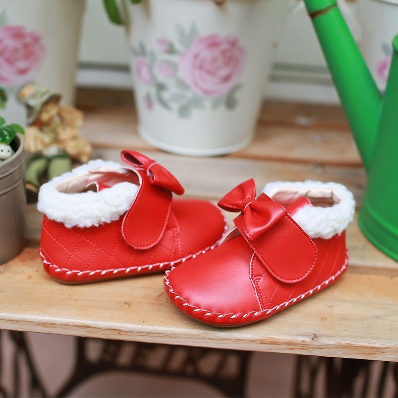 AliyBonnie童鞋 雪國小香風低筒寳寳靴-聖誕紅 - 男/女童鞋 - 真皮 紅色
