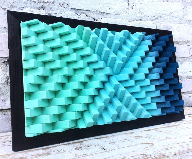 Wood Wall Art - Turquoise Home Office Decor - 3D Acoustic Sound Diffuser - 壁貼/牆壁裝飾 - 木頭 