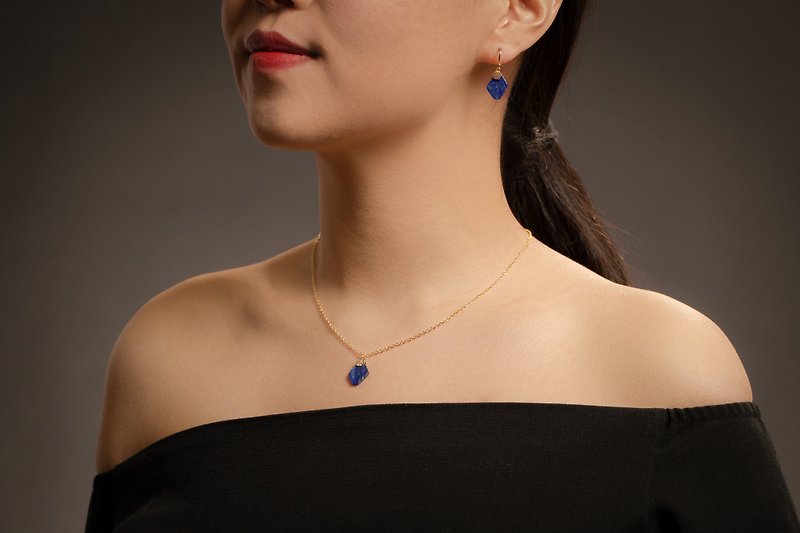 Tibet Starry Sky Series | Star wish lapis lazuli necklace and lapis lazuli earrings - ต่างหู - เครื่องเพชรพลอย สีน้ำเงิน