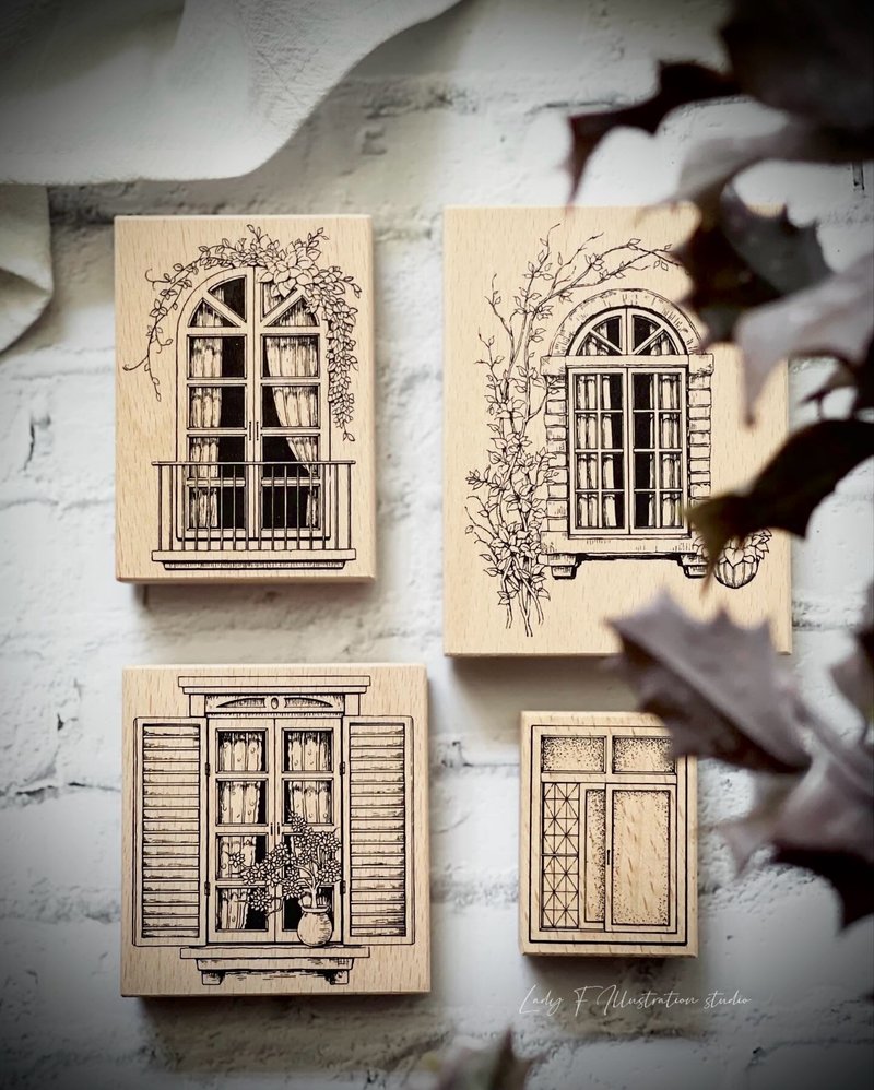 Window story collection stamp set All / 4 pieces - ตราปั๊ม/สแตมป์/หมึก - ไม้ สีนำ้ตาล