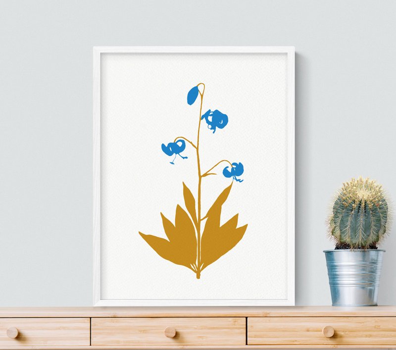 Blue Lily Pressed Wildflower Art Print, Unique Flower Poster for Wall Decoration - 海報/掛畫/掛布 - 紙 藍色