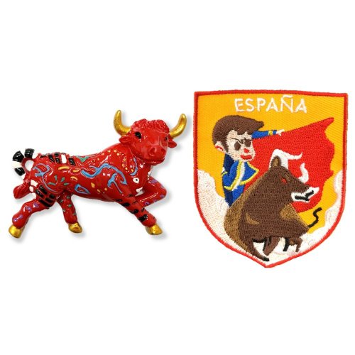 A-ONE 西班牙紅色鬥牛可愛磁鐵+西班牙 鬥牛士 ESPANA袖標【2件組】旅