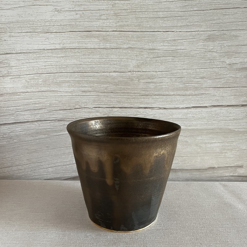 鎏光黑。手工陶瓷大盆栽 陶器 花盆 花器 陶盆 陶藝盆栽 聖誕禮物 - 盆栽/植栽 - 陶 金色
