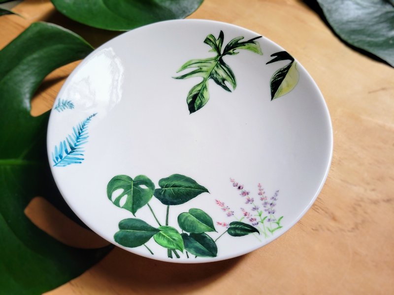 Original hand-painted foliage plant 8-inch disc - โต๊ะอาหาร - เครื่องลายคราม 