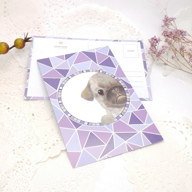 ピークシリーズモザイク動物ポストカードパグ - カード・はがき - 紙 パープル